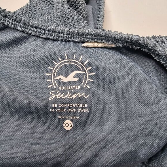 Hollister XXS Blue One Piece Swimsuit Ribbed Textured Cheeky High Cut Halter - Picture 4 of 4